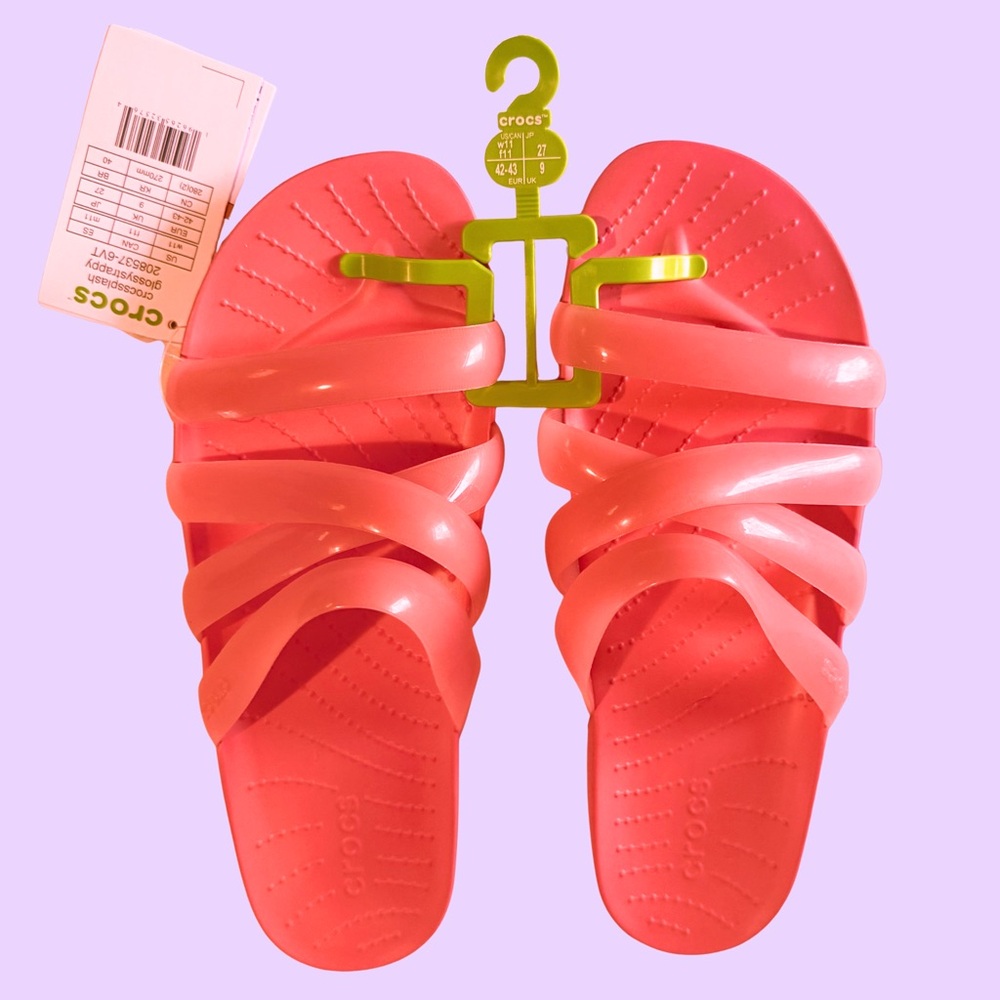 CROCS Glossy Splash Coral Slide Sandals